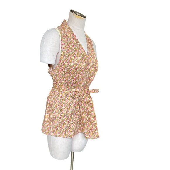 Talbots Sleeveless Ditsy Floral V-Neck Tie Waist Blouse Sz 14 115G - Picture 4 of 9